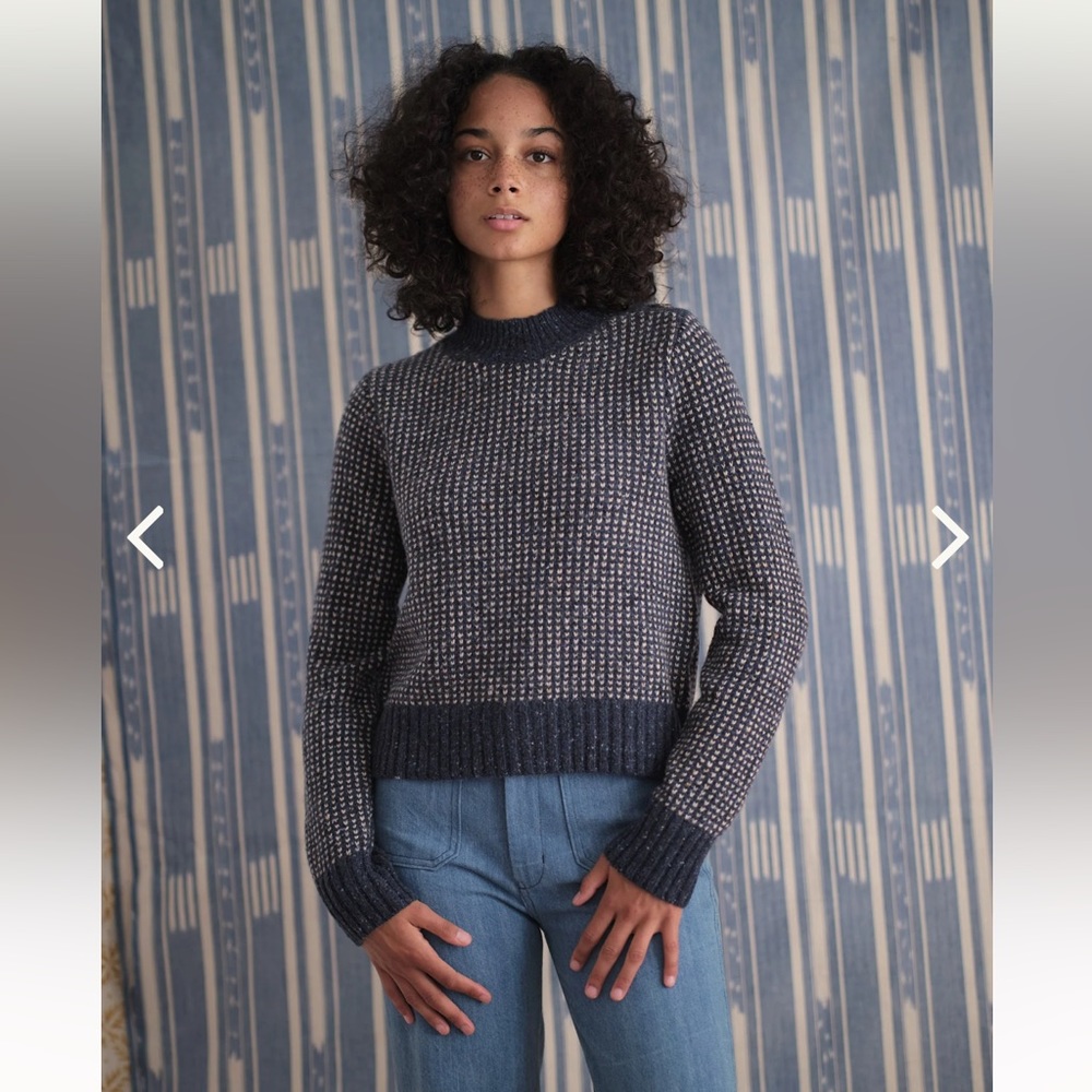 Mollusk Surf Shop Jessie Sweater Navy Ivory Button Neck Women’s Large